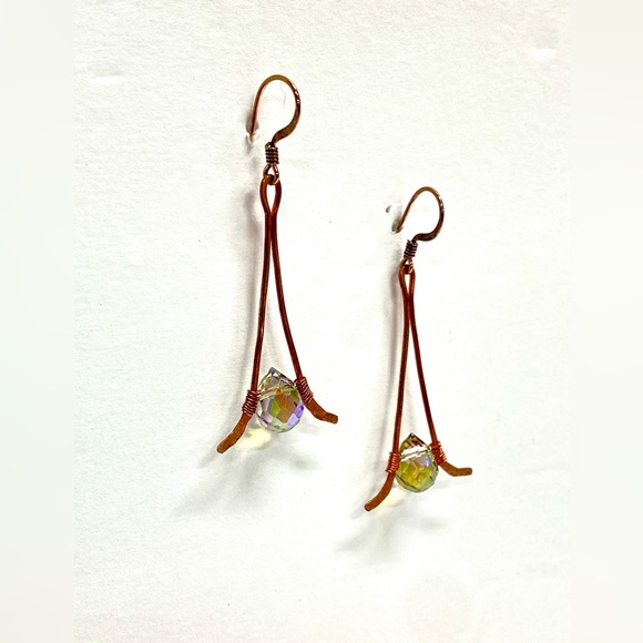 HANDMADE Faceted Austrian Crystal Hand Wrapped Pure Copper Dangle Earrings, Gift - Picture 6 of 10